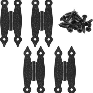 4 Pack 3.5 Inch Black Antique H Hinges Cold Rolled Steel Cabinet Hinge Flat Hinges Flush Mount Door Hinges Decorative Hinges for Cabinet Drawer Jewelry Box