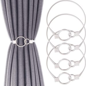 4Pack Curtain Tiebacks Aluminum Alloy Spring Design Curtain Holdback Leaf Carving Design Curtain Ties for Drapes Curtain Ties Backs Curtain Modern Simple Style Curtain Holdback Decor (Sliver Ring)