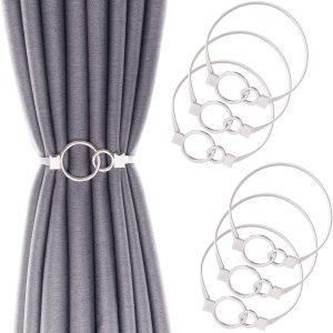 6Pack Curtain Tiebacks Aluminum Alloy Spring Design Curtain Holdback Leaf Carving Design Curtain Ties for Drapes Curtain Ties Backs Curtain Modern Style Curtain Holdback Decor(Sliver ring)