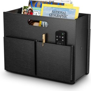 ABC life Magazine Holder Stable Magazine Rack Floor, Foldable PU Leather Newspaper Book Storage Basket Box, Upgraded Magazine File Folder Organizer Free Standing, for Living Room Home Office, Black