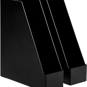 Amazon Basics Plastic Desk Organizer - Magazine Rack, Black, 2-Pack