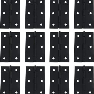 Antrader Folding Hinges, Retro Flat Black Hinges Cabinet Furniture Repair Hardware for Wooden Cabinet Drawer Jewelry Box Decorative Pack of 12