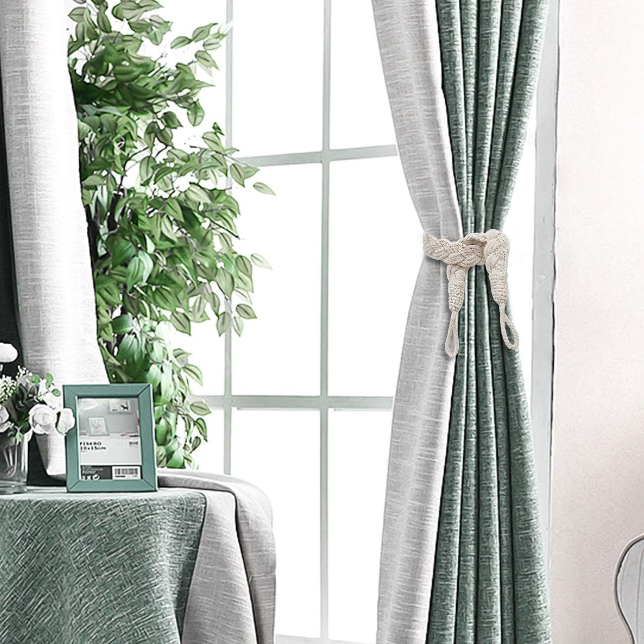 Curtain Rope Buckle, 2 Pieces Cotton Knitted Knot Braided Window Curtain Tiebacks Decorative Drapes Holdback for Living Room, Bedroom, Cafe - Beige - Image 7