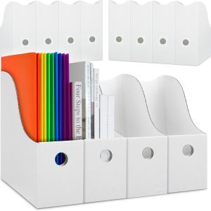 Dunwell White Magazine File Holder (12 Pack) - Sturdy Cardboard Magazine Holder, Vertical File Folder Holder, Magazine Holder for Desk, Shelves, Office or Classroom Book Organizer, Paper Book Bins