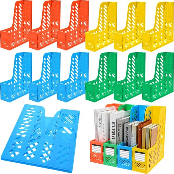 Glenmal 12 Pack Magazine Organizers Binder Organizer for Desk Plastic Vertical File Holder Magazine Racks Desk Accessories for Office, Home, or School (Colorful)