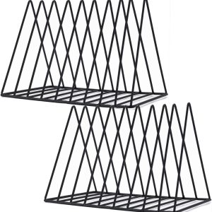 Sooyee 2 Pack 9 Slot Black Magazine Holder,Desktop File Sorter Organizer Triangle Bookshelf Decor Home Office