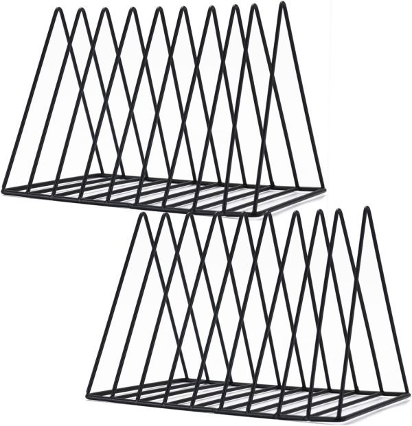 Sooyee 2 Pack 9 Slot Black Magazine Holder,Desktop File Sorter Organizer Triangle Bookshelf Decor Home Office